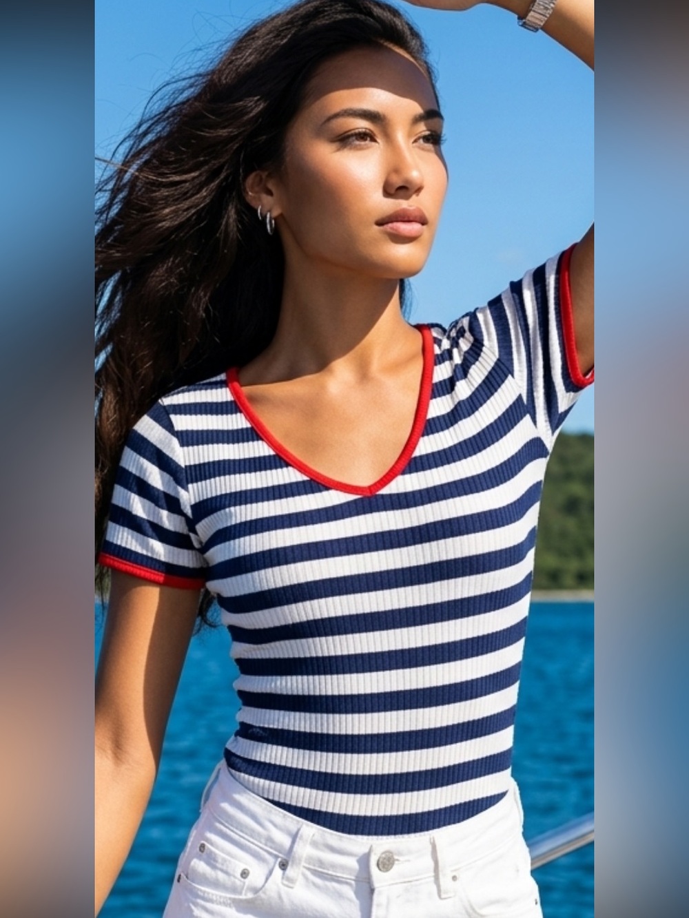 Vintage Red, white & blue ribbed bodysuit, 4th of July, patriotic wear EUC M